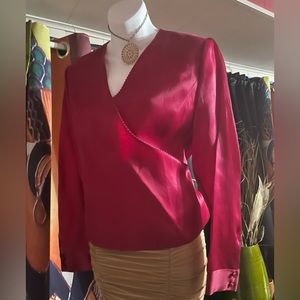 NWT 100% Pure Silk Talbots Formal Wrap Top With Neckline & Bodice Bead Trim